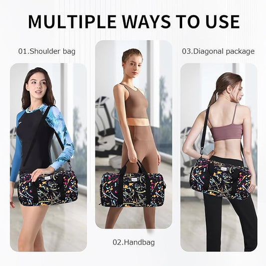 KAMO Travel Duffle Bag, Weekender Bags for Women with Shoe Compartment, Gym Bag for Women with Wet Pocket Workout Dance Tote Bag Personal Item Travel Bag with Trolley Sleeve