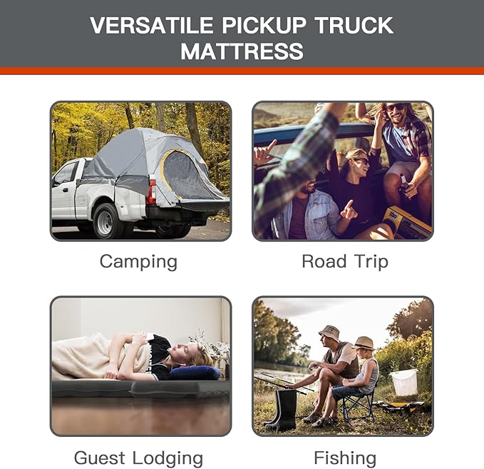 Truck Bed Mattress for 5.5-5.8Ft, Self-Inflating Mat Full-Size Short Trucks Bed for Outdoor Camping, Pickup Tent Accessories 12V Air Pump, Carry Bag, for Silverado, RAM, F Series, Sierra, Titan