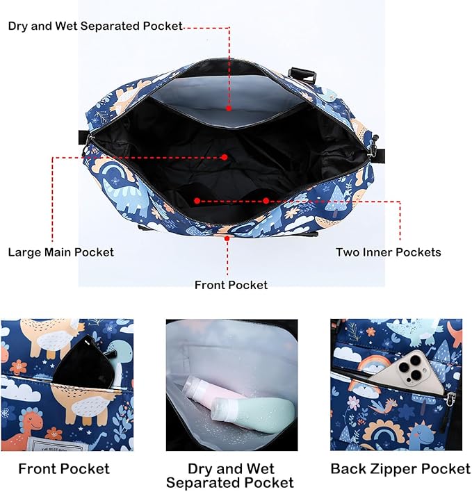 Travel Duffle Bag Weekender Overnight Bag Gym Tote Bag with Wet Pocket for Women Girls Workout Duffel Bag Water Resistant (Rainbow Cats)