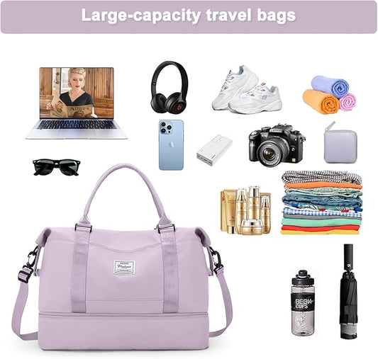 Travel Duffel Bag,Sports Tote Gym Bag,Shoulder Weekender Overnight Bag for Women