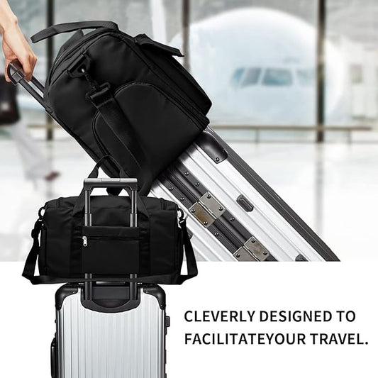 Travel Duffel Tote Bag with Dry Wet Separation Pocket, Weekender Bag for Women and Men,Waterproof Bag with Shoe Compartment Lightweight and Easy Carry on Black