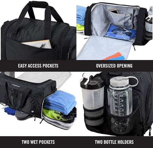 Ultimate Gym Bag 2.0: The Durable Crowdsource Designed Duffel Bag with 10 Optimal Compartments Including Water Resistant Pouch