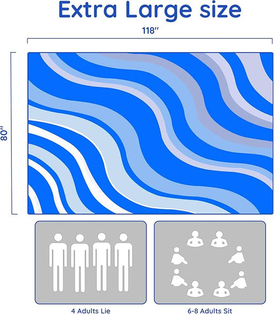 Beach Blanket Sandproof, Extra Large Beach Mat 80"*118" for 1-8 Persons, Waterproof Outdoor Picnic Blankets, Lightweight Beach Essentials for Camping, Traveling, Hiking (Dark Blue, 80"*118")