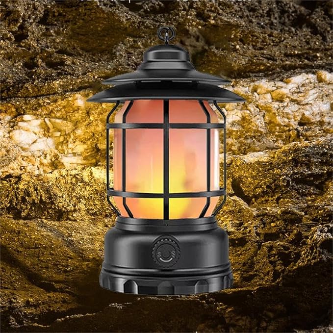 2PACK Rechargeable Camping Lantern, Flame Decorative Table Lamp, 2 Modes LED Light with Hook,Dimmable Vintage Style,Portable Waterproof Camping Light for Indoor/Outdoor Use (2)