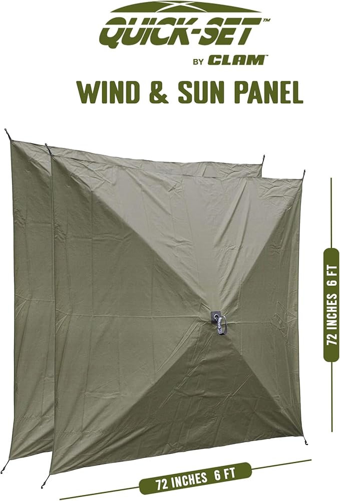 CLAM Quick Set Venture 9x9 Ft Portable Outdoor Camping Canopy Shelter, Green/Tan + Clam Quick Set Screen Hub Tent Wind & Sun Panels, Green (2 Pack)