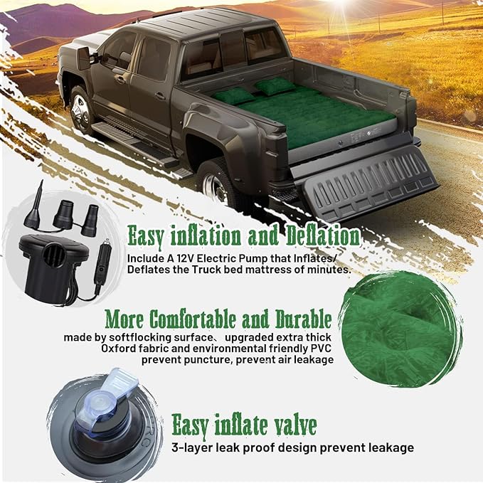 Umbrauto Inflatable Truck Air Mattress for 5.5-5.8ft Full Size Short Truck Bed, Pickup Truck Tent Camping Mattress, Blow Up Pick Up Truck Air Bed for Outdoor Travel