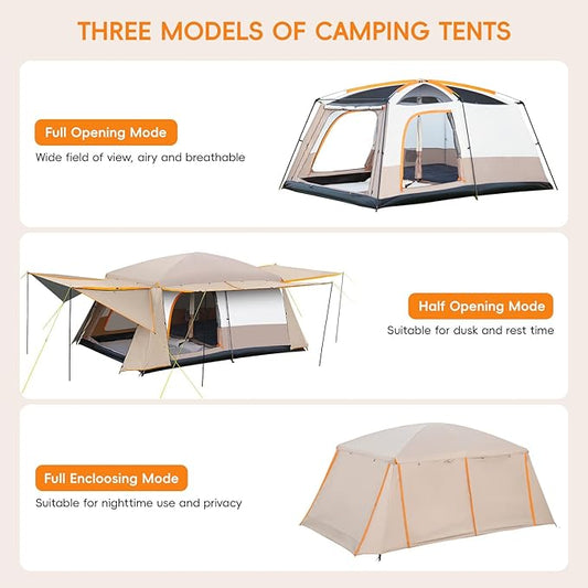 Camping Tent 4-6 Person, Double Layer, Multi-Room Family Cabin Tents with 3 Doors, Mesh Windows, Rainfly & Windproof, Large Waterpoof Tents for Outdoor Camping Hiking Picnic Gathering