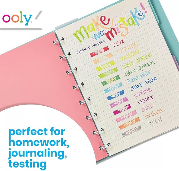 Ooly Make No Mistake Erasable Markers, Stress and Mess Free Marker Pack You Can Erase, Drawing & Coloring Pens for Kids and Adults, Colorful School Supplies for Any Arts & Crafts, Set of 12