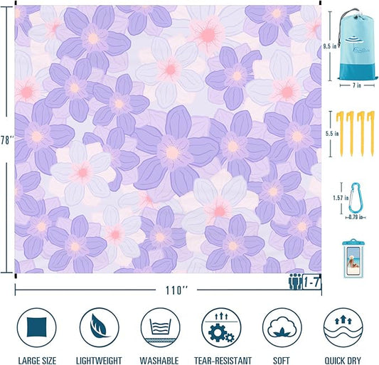 Beach Blanket Sandproof Waterproof 78''×110'' 1-7Adults Oversized,Compact Lightweight Durable Beach Mat for Travel Camping Hiking Picnic Blanket