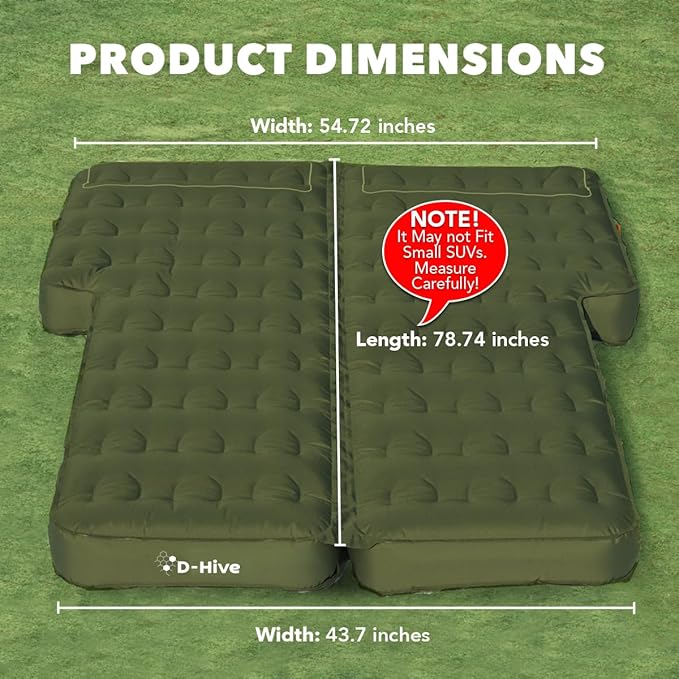 Unbeatable Durability SUV Air Mattress for Car Camping, Durable Extra Thick 300D Oxford Fabric, Quick Easy Set-Up w/Electric Pump, Car Bed Mattress, Forrest Green