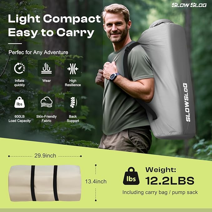 Self-Inflating Sleeping Pad with Portable Electric Pump 4in Thick Memory Foam Camping Mattress for Tent Cot & Car Travel, Fast Inflate & Deflate Camping Pad, Cream