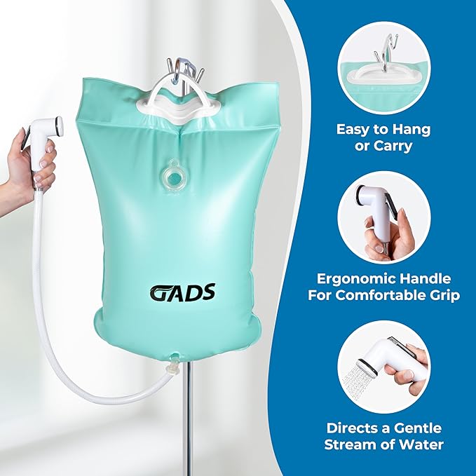 Portable Hair Washing Station, 2.5 GL Bedside Shower Water Bag for Hair Washing in Bed, Use with Inflatable Shampoo Basin, Inflatable Hair Washing Basin, Inflatable Bathtub - Blue