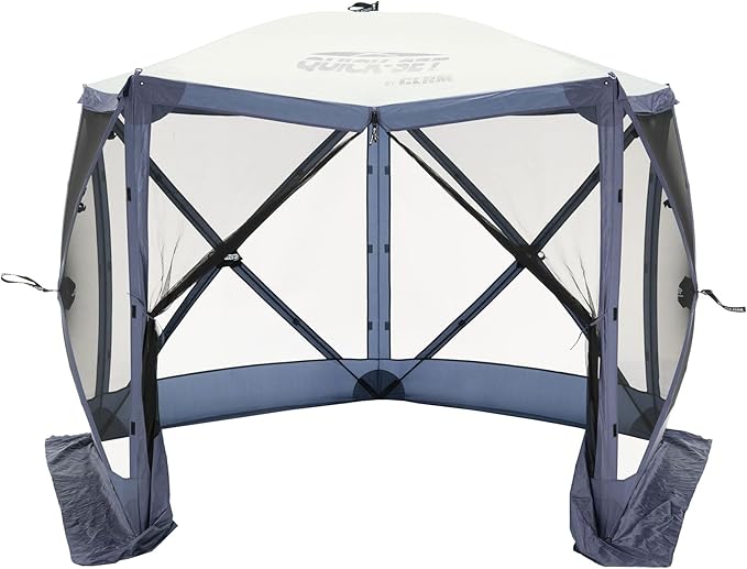 CLAM Quick Set Venture 9 by 9 Ft Portable Canopy Shelter, Blue + Clam Quick Set Screen Hub Tent Wind & Sun Panels, Accessory Only, Blue (3 Pack)