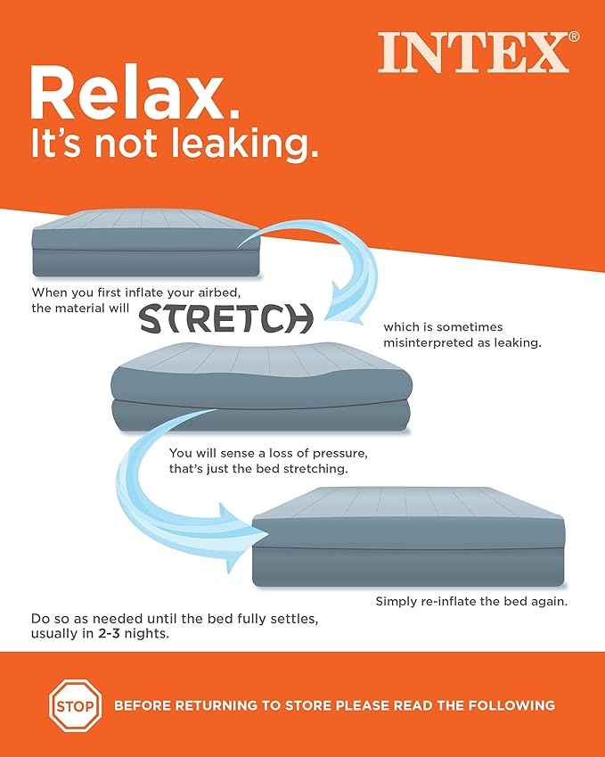 Intex 64759E Dura-Beam Standard Downy Air Mattress: Fiber-Tech – Queen Size – 10in Bed Height – 600lb Weight Capacity – Pump Sold Separately