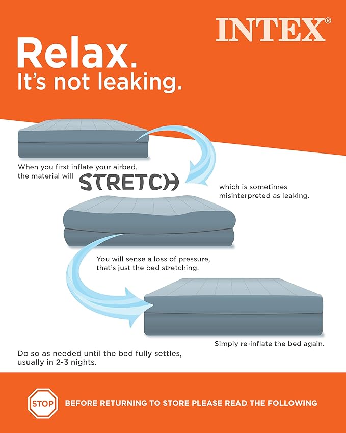 Intex 64758E Dura-Beam Standard Downy Air Mattress: Fiber-Tech, Full Size, 10in Bed Height, 600lb Weight Capacity, Pump Sold Separately
