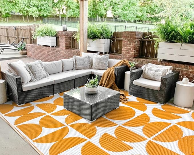 Wonnitar Outdoor Rugs 8x10 Waterproof Plastic Straw Rug, Large Outdoor Camping Rug for RV, Reversible Portable Outside Lightweight Area Rug for Backyard Balcony Beach Picnic (Orange,8'x10')