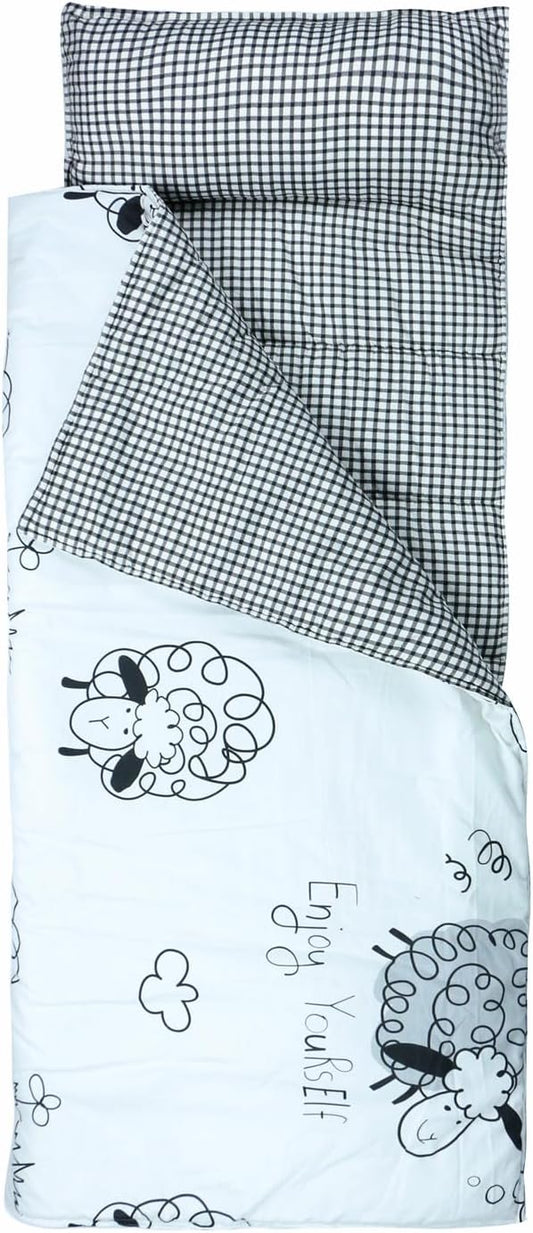 Toddlers Nap Mat with Removable Pillow and Soft Blanket, Lightweight Daycare Preschool Kindergarten Sleeping Bag, Travel Slumber for Kids Girls Boys