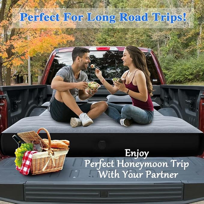 Camping Pickup Truck Bed Air Mattress Thicken Sleeping Pad for 5.5-5.8Ft Full-Size Short Truck Beds Outdoor Camping Car Travel(Grey)