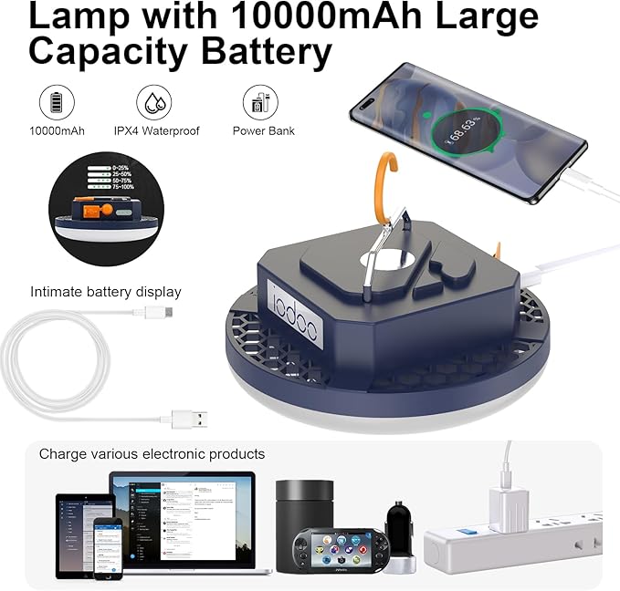 2025 Red Light Insect-Proof Camping Lamp10000mAh Rechargeable 3000LM Tent Camping Light, 6500K 24Hours Long Play Time , Outdoor Night Market Night Fishing Lantern