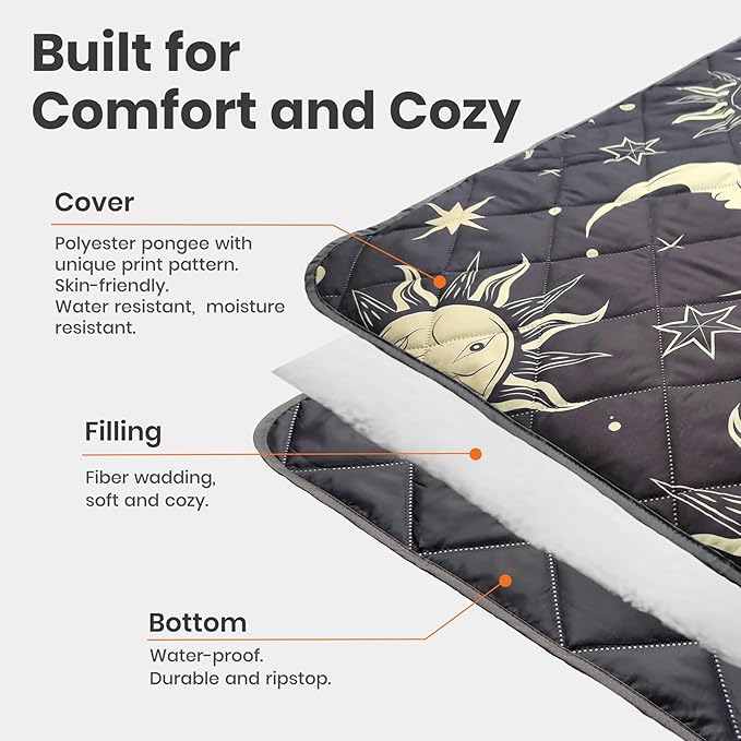 Waterproof Outdoor Blanket, 78.7x55inch, Printed Large Picnic Blankets, Foldable Picnic Mat, Camping Blanket for Picnic, Grass, Park, Lawn, Beach - Sun and Moon