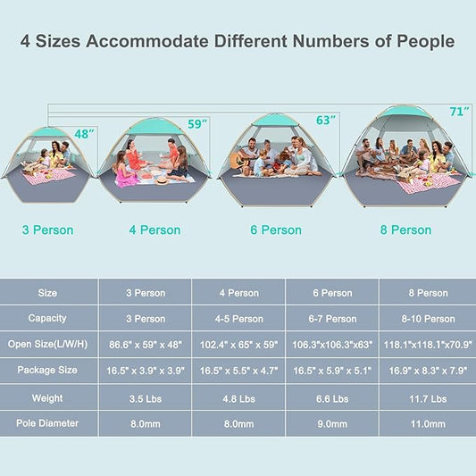 Gorich Beach Tent Sun Shelter for 3/4-5/6-7/8-10 Person with UPF 50+ UV Protection, Lightweight & Easy Setup Beach Shade Canopy, Portable Beach Shade Tent Beach Cabana