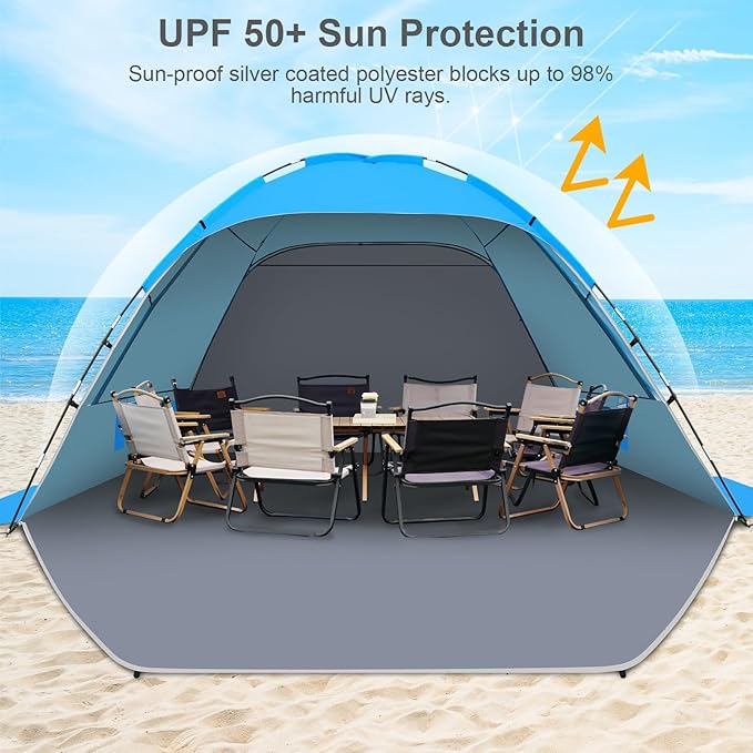 Gorich Beach Tent Sun Shelter for 3/4-5/6-7/8-10 Person with UPF 50+ UV Protection, Lightweight & Easy Setup Beach Shade Canopy, Portable Beach Shade Tent Beach Cabana