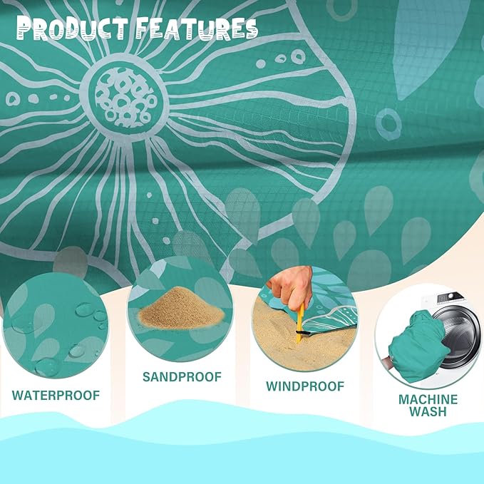 Beach Blanket Waterproof Sandproof 1-7 Adult Oversized 78 '' ร 81 '' Lightweight Durable Compact Sand Free Beach Mat for Travel Camping Hiking Picnic Blanket Extra Large