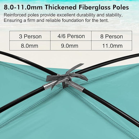 WhiteFang Beach Tent Anti-UV Portable Sun Shade Shelter for 3/4/6/8 Person, Extendable Floor with 3 Ventilating Mesh Windows Plus Carrying Bag, Stakes and Guy Lines
