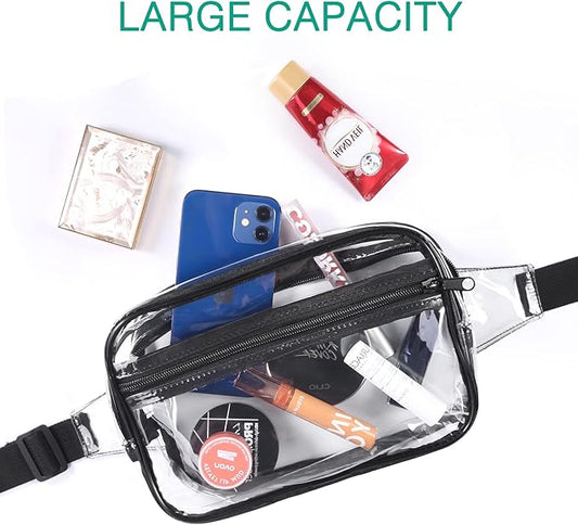 ORIA Clear Fanny Pack, Stadium Approved Waist Pack for Women Men, Waterproof Clear Waist Bag, Transparent Adjustable Belt Bag for Sports, Travel, Beach