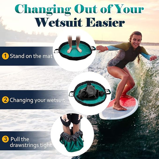 Wetsuit Change Mat, Portable Large Beach Dry Bag Waterproof Changing Mats with Shoulder and Handle Strap for Surfing