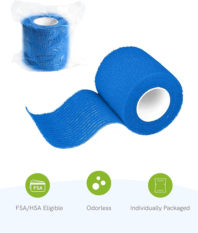 FriCARE Self Adhesive Bandage Wrap, Medical Tape in First Aid Kit, Cohesive Bandages for Wounds Sport Vet, FSA/HSA Eligible, 2 Inches X 5 Yards 12 Rolls, Energetic