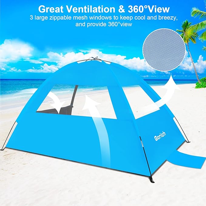 Gorich Beach Tent Sun Shelter for 3/4-5/6-7/8-10 Person with UPF 50+ UV Protection, Lightweight & Easy Setup Beach Shade Canopy, Portable Beach Shade Tent Beach Cabana