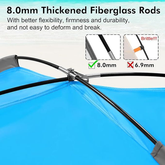 WhiteFang Beach Tent Anti-UV Portable Sun Shade Shelter for 3/4/6/8 Person, Extendable Floor with 3 Ventilating Mesh Windows Plus Carrying Bag, Stakes and Guy Lines