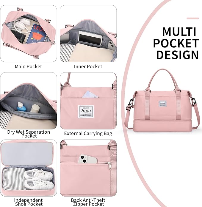 Travel Duffel Bag,Sports Tote Gym Bag,Shoulder Weekender Overnight Bag for Women