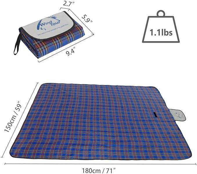 Wind Tour Family Outdoor Waterproof Durable Picnic Blankets with Carry Strap,Foldable 50×70.9 inch Sandproof Picnic Floor Mat for Kids Playground Camping Park Hiking Grass Travelling (1, Blue)