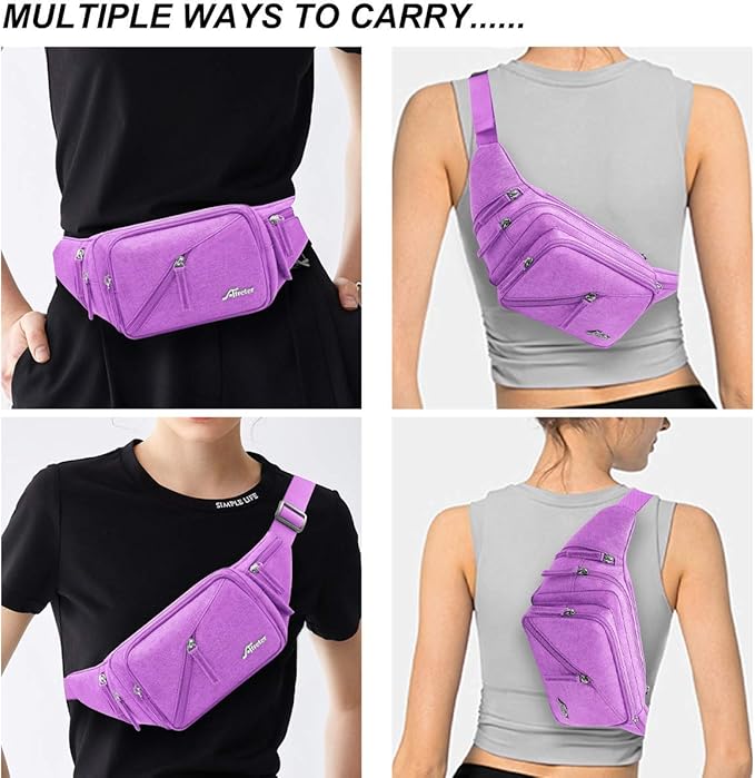 Fanny Pack Waterproof Waist Bag Pack Men Women Hip Bum Bag With Water Bottle Holder Adjustable Strap Suitable For Outdoors Workout Traveling Hiking Cycling Dog Walking Pouch Bag(Purple)