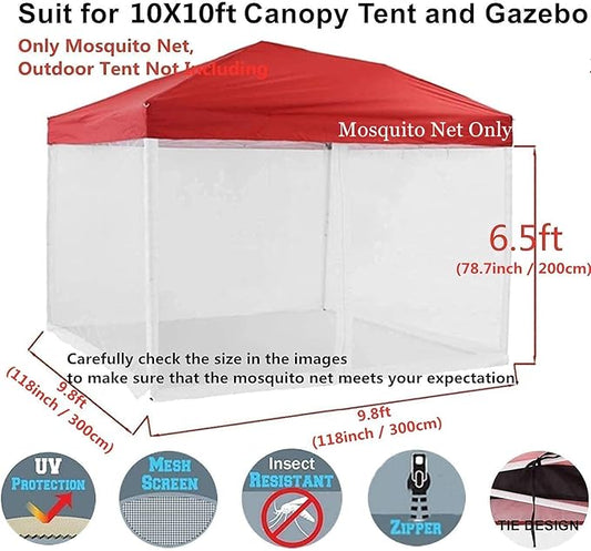 Mosquito Net with Zipper for Outdoor Camping Mosquito Net DIY Canopy Screen Wall Outdoor Mosquito Net for 10 x 10 Patio Gazebo and Tent