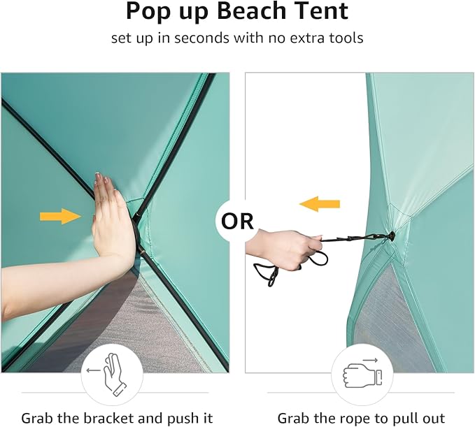 Pop Up Beach Tent, Portable Shade Sun Shelter UPF50+ UV Protection for 4 Person Extendable Floor for Fishing Hiking Camping, Waterproof Windproof(Mint Green