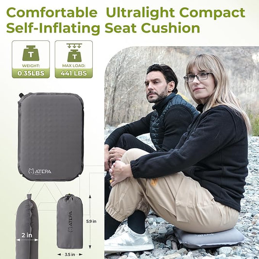 ATEPA Inflatable Stadium Seat Cushion, Self-Inflating Memory Foam Stadium Seats Camping Accessories Chair Pad for Outdoor Airplane Travel Bleacher Patio Backpacking