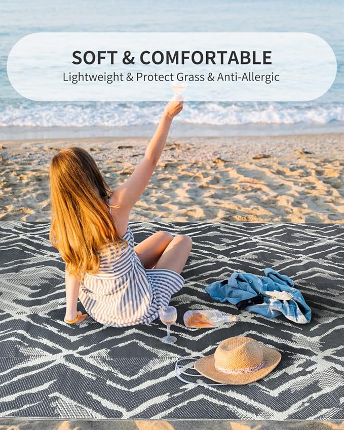 MontVoo Outdoor Rug Waterproof-Patio Rug Mat 5x7 Outdoor Carpet Reversible RV Camping Picnic Plastic Straw Rug Outside Outdoor Area Rug for Balcony Deck Backyard Patio Decor Modern Abstract