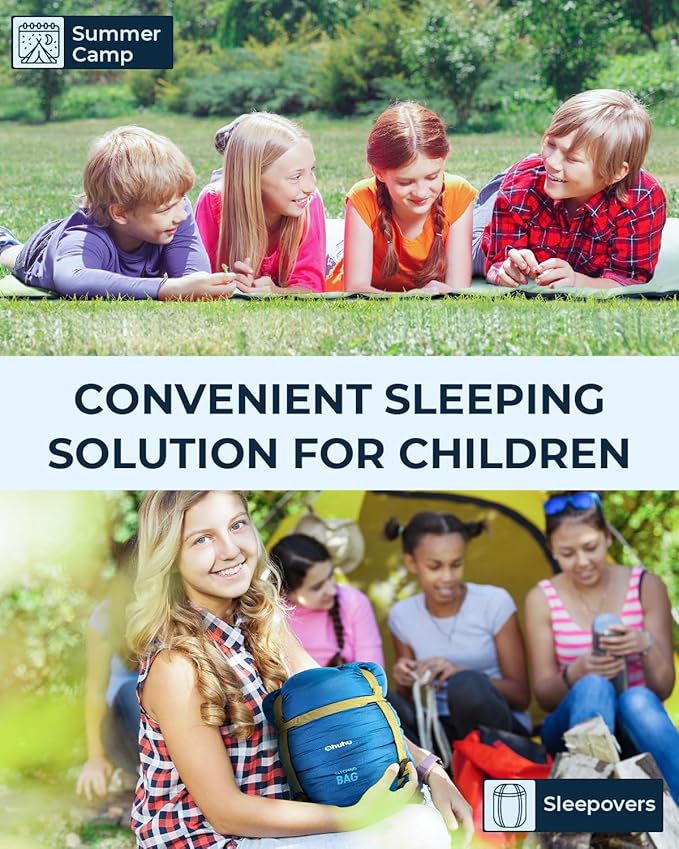 Sleeping Bag, Ohuhu Lightweight Sleeping Bag 3 Season Warm Weather Portable Compact Sleeping Bags for Adult Kids with Carry Bag for Camping Hiking Backpacking and Outdoors 59℉-77℉