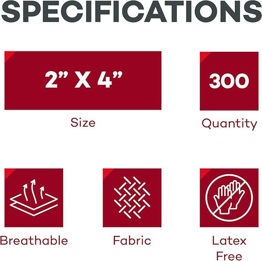 Dealmed Fabric Flexible Adhesive Bandages – 100 Count (3 Pack) Bandages with Non-Stick Pad, Latex Free, Wound Care for First Aid Kit, 2" x 4"