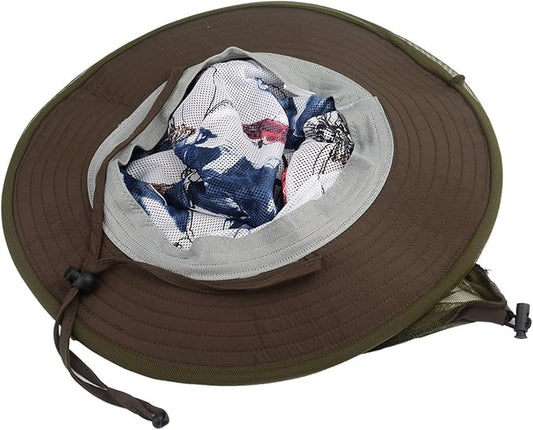 Flammi Mosquito Net Hat Safari Hat UPF 50+ Sun Protection Boonie Hats for Men with Neck Flap Fishing Hiking Hat for Men/Women
