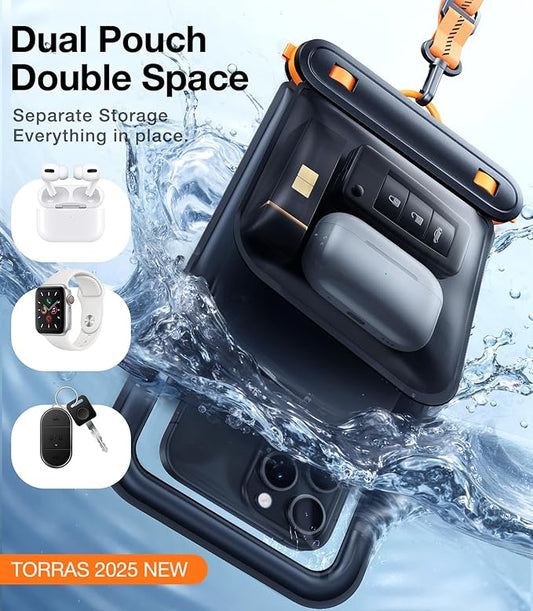 TORRAS IP68 Waterproof Phone Pouch Double Space, Floating Waterproof Phone Case with Lanyard for iPhone 16 Pro Max 15 14 13 S25 S24, Phone Dry Bag Vacation Cruise Ship Travel Essentials 7.0'', Black