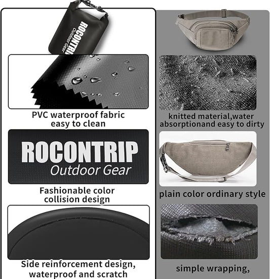 ROCONTRIP Waterproof Dry Bag Lightweight Waterproof Bag Portable Swimming Bag Travel Waterproof Dry Bag for Fishing Snorkeling Diving Boating Kayaking Hiking(GreyBlack, 2L)