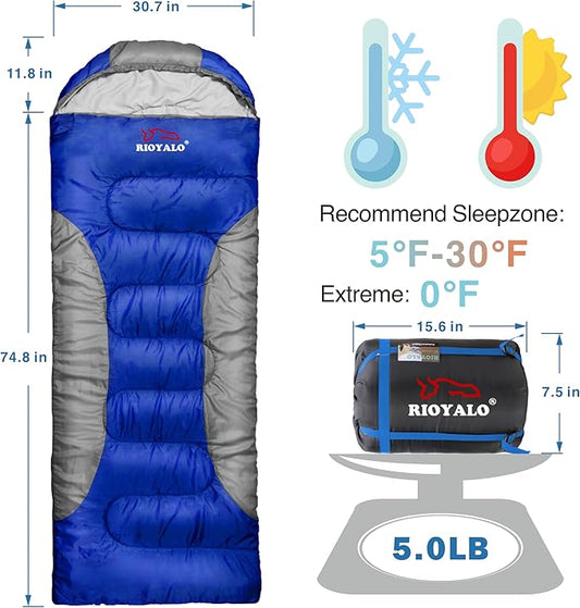 5°F Cold Weather Sleeping Bags for Adults Camping | Big and Tall Winter Sleeping Bag w. Compression Sack for Backpacking, Hiking | Waterproof, Portable | Camouflage