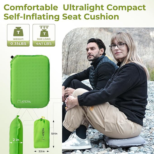 ATEPA Inflatable Stadium Seat Cushion, Self-Inflating Memory Foam Stadium Seats Camping Accessories Chair Pad for Outdoor Airplane Travel Bleacher Patio Backpacking