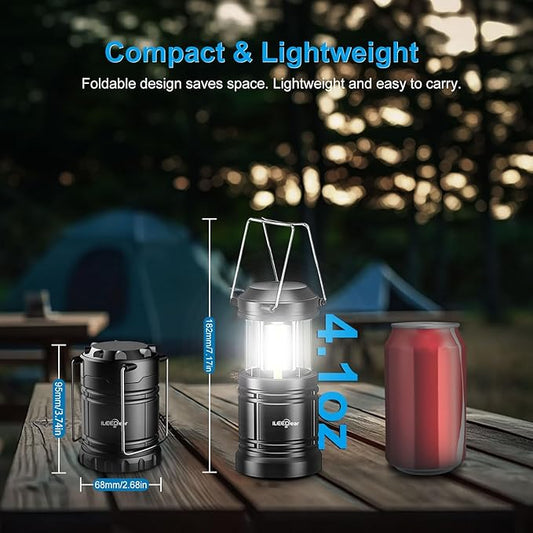 LED Camping Lantern, Battery Operated Lights, Adjustable Brightness for Camping, Power Outages, Emergencies, Outdoor Collapsible Lanterns, 4 Pack