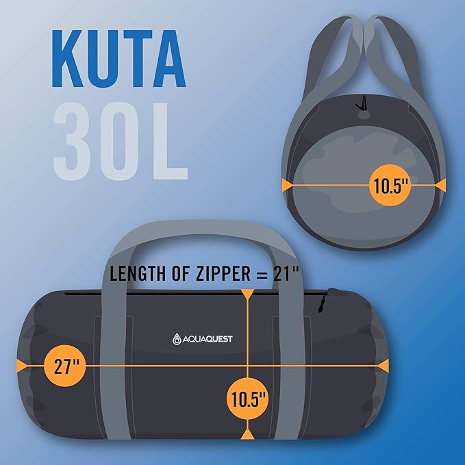 AquaQuest Kuta Zip Duffel - 100% Waterproof Body + Water Resistant Zip, Tough, Lightweight, Practical - Protective Minimalist Bag for Sport, Gym, Travel - 30L Black