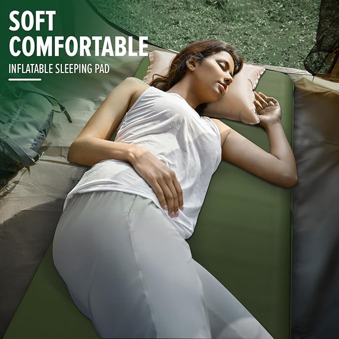SKYEMAC 4" Thick Self Inflating Sleeping Pad with 13R Memory Foam, 78" x 29" Camping Mattress with Pump Sack, Portable Roll Up Bed, Inflatable Outdoor Mat for Rooftop Tent Car Truck Van, 4 Season